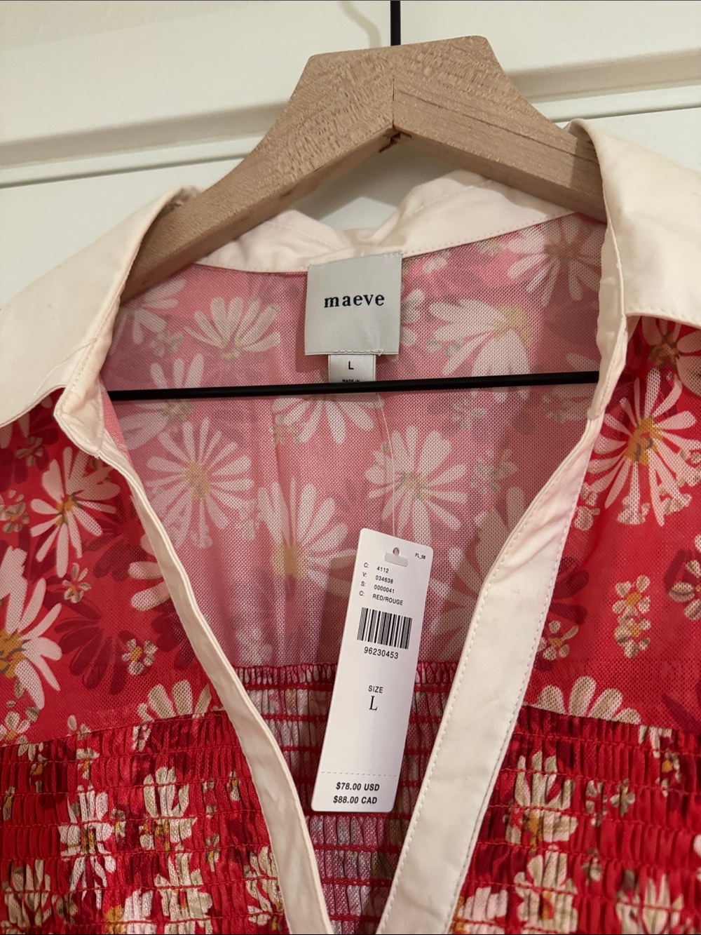 Maeve Red Daisy Smocked Peplum Blouse with Cream Collar - Picture 4 of 7